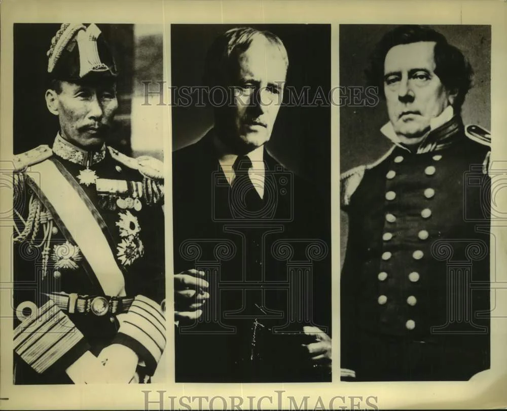 1978 Press Photo Commodore Perry, Admiral Kato, Secretary of State Henry Stimson