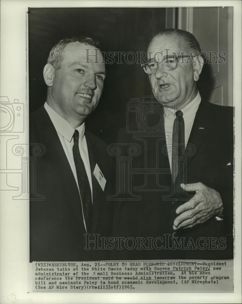 1965 Press Photo Eugene Patrick Foley & President Johnson at White House