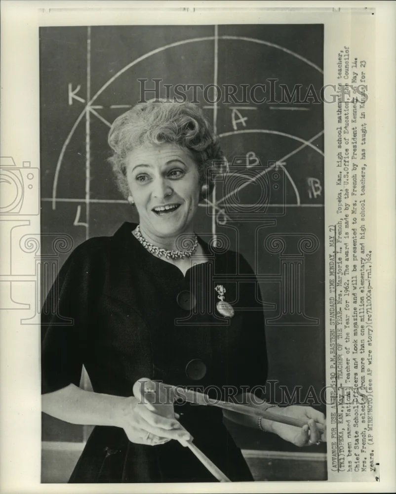 1962 Press Photo Mrs. Marjorie L. French named Teacher of the Year 1962.