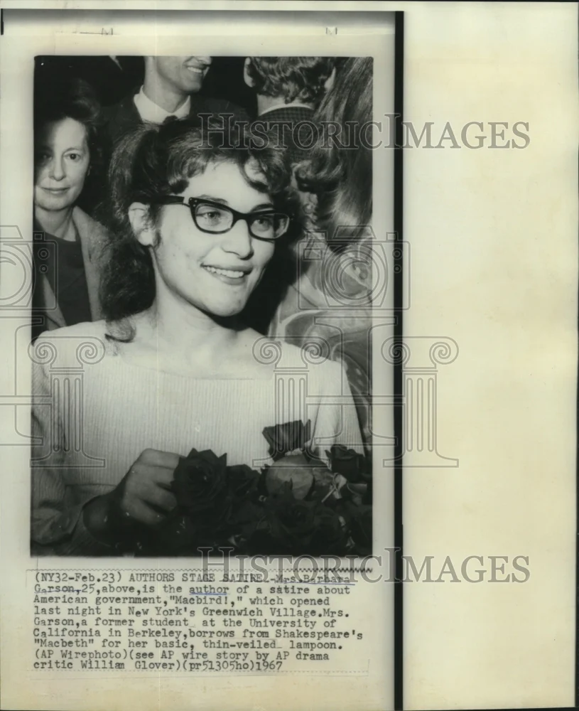 1967 Press Photo Barbara Garson, author of satire "Macbird!" opened in NY