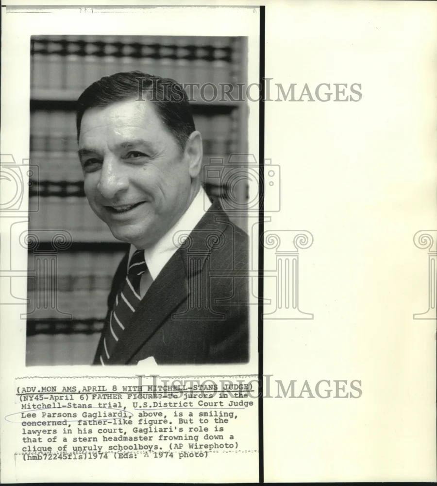 1974 Press Photo U.S. District Court Judge Lee Parsons Gagliardi in his office