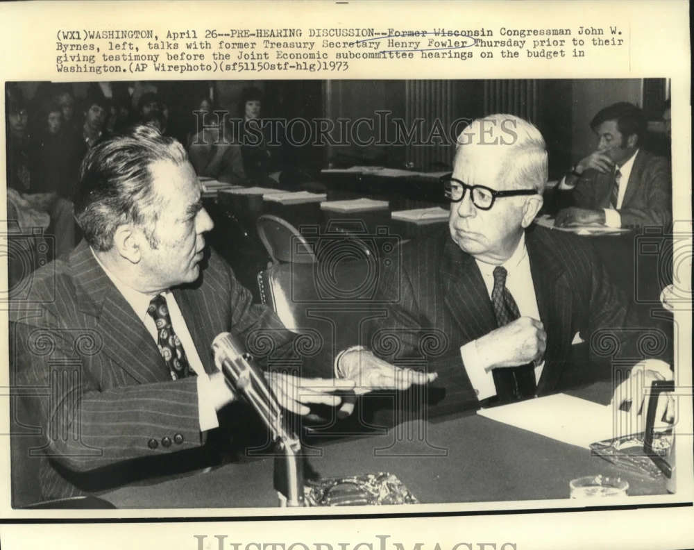 1973 Press Photo John Byrnes & Henry Fowler at Joint Economic hearings