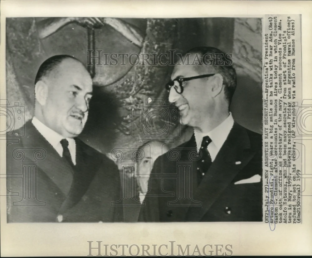 1959 Press Photo Argentine President Fondizi with Gaston Clement in Buenos Aires