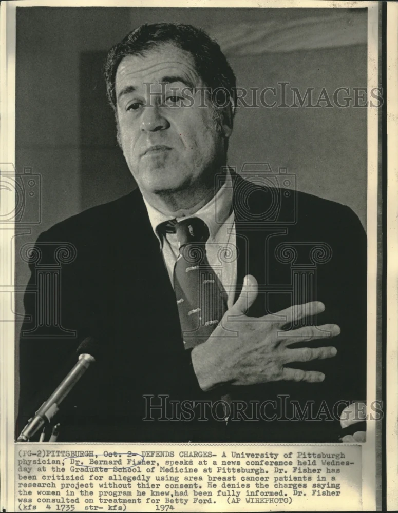 1974 Press Photo Dr. Bernard Fisher speaks at news conference in Pittsburgh.