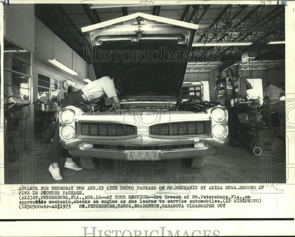 1973 Press Photo Dru Greene of St. Petersburg, Florida-woman apprentice mechanic