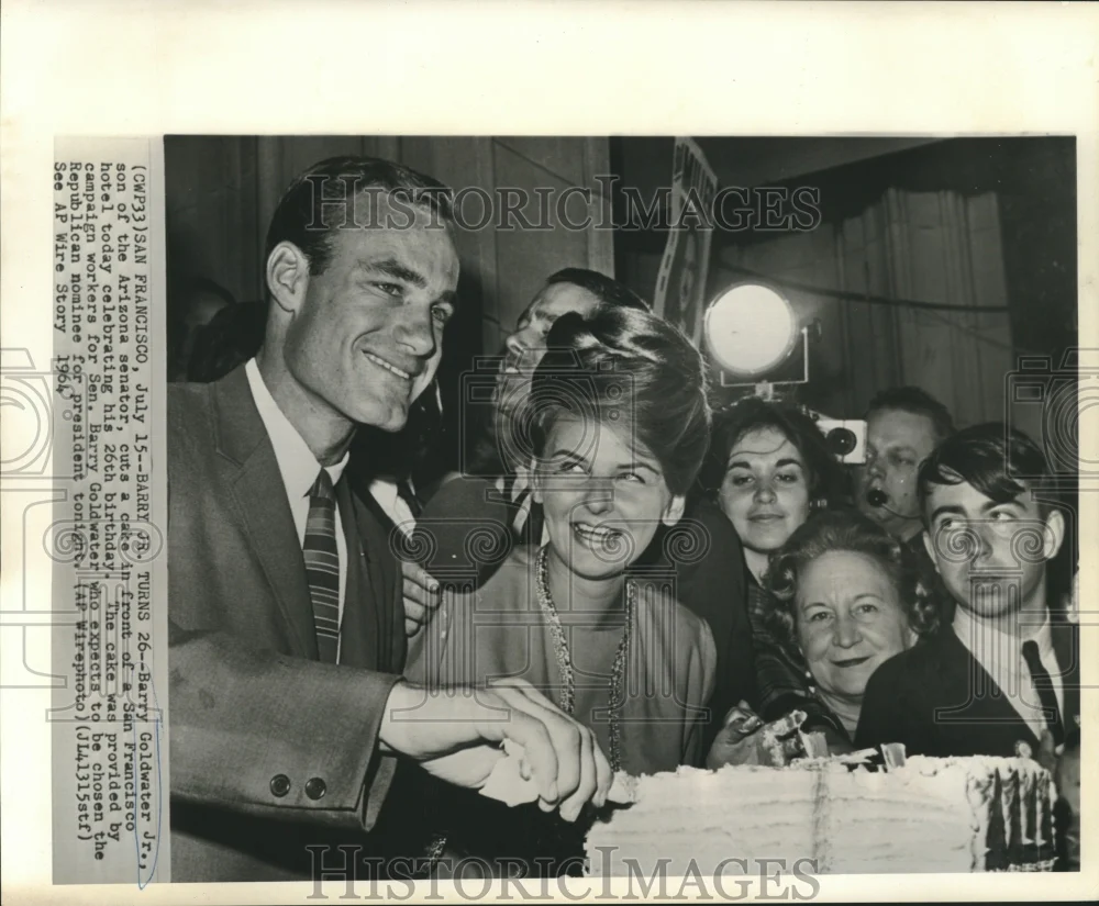 1964 Press Photo Barry Goldwater, Jr., celebrates 26th birthday in San Francisco
