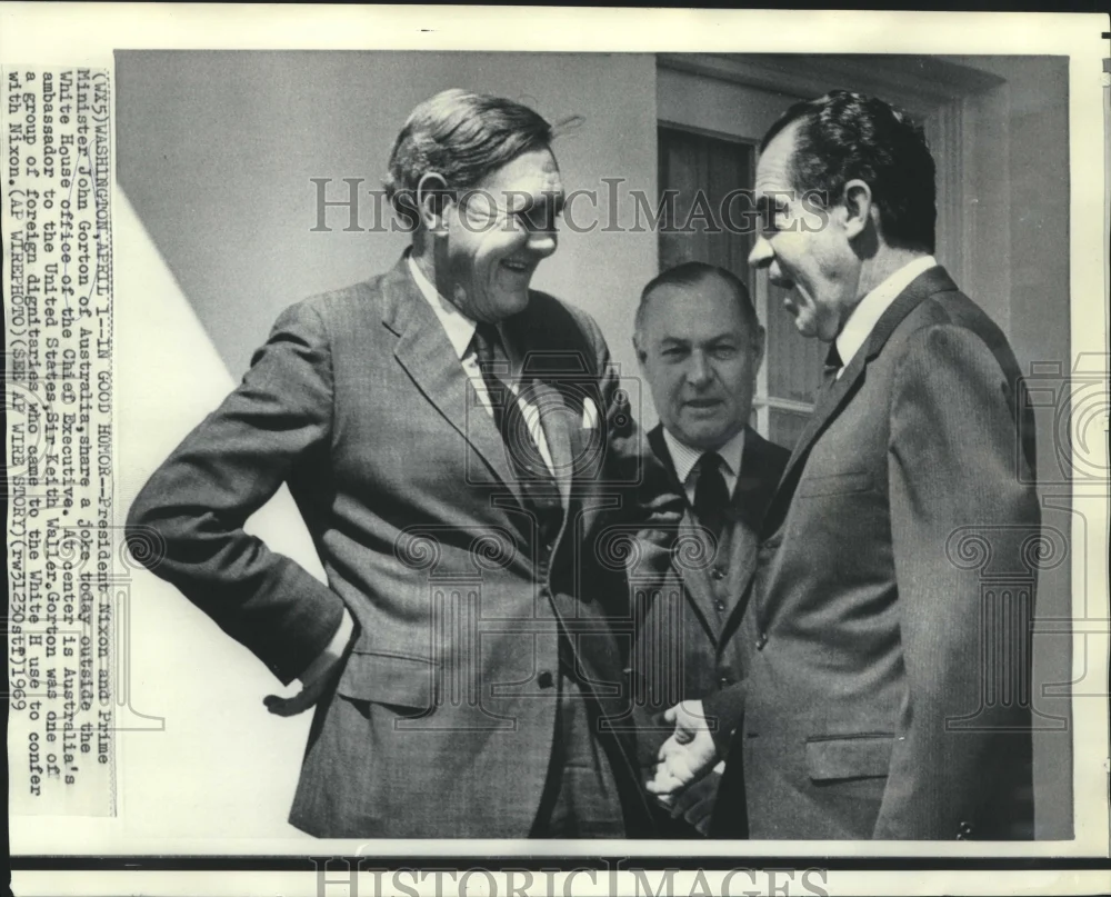 1969 Press Photo President Nixon, Prime Minister Gorton & other at White House