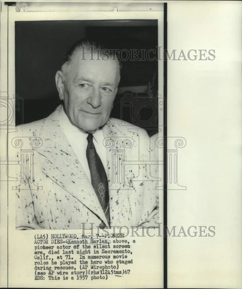 1957 Press Photo Kenneth Harlan, pioneer actor of silent screen era