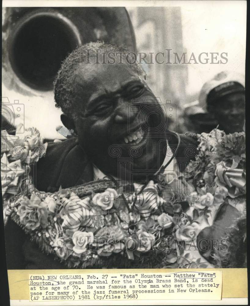 1968 Press Photo Matthew "Fats" Houston, grand marshal for Olympia Brass Band