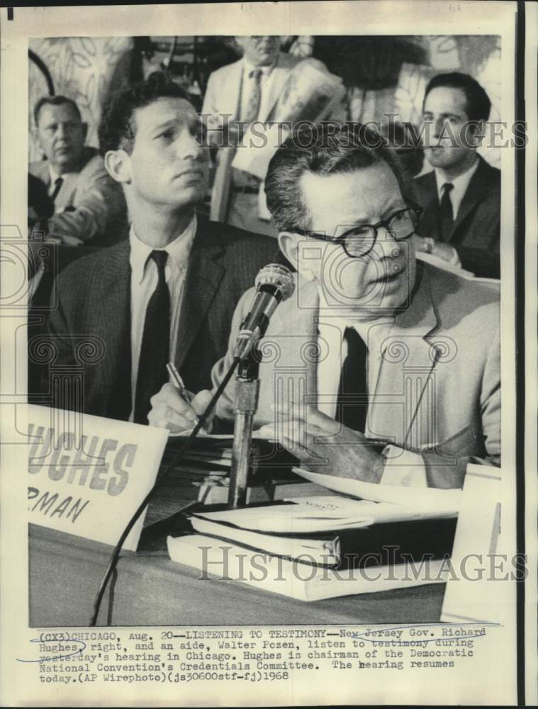 1968 Press Photo New Jersey Governor Richard Hughes & aide at Democratic hearing