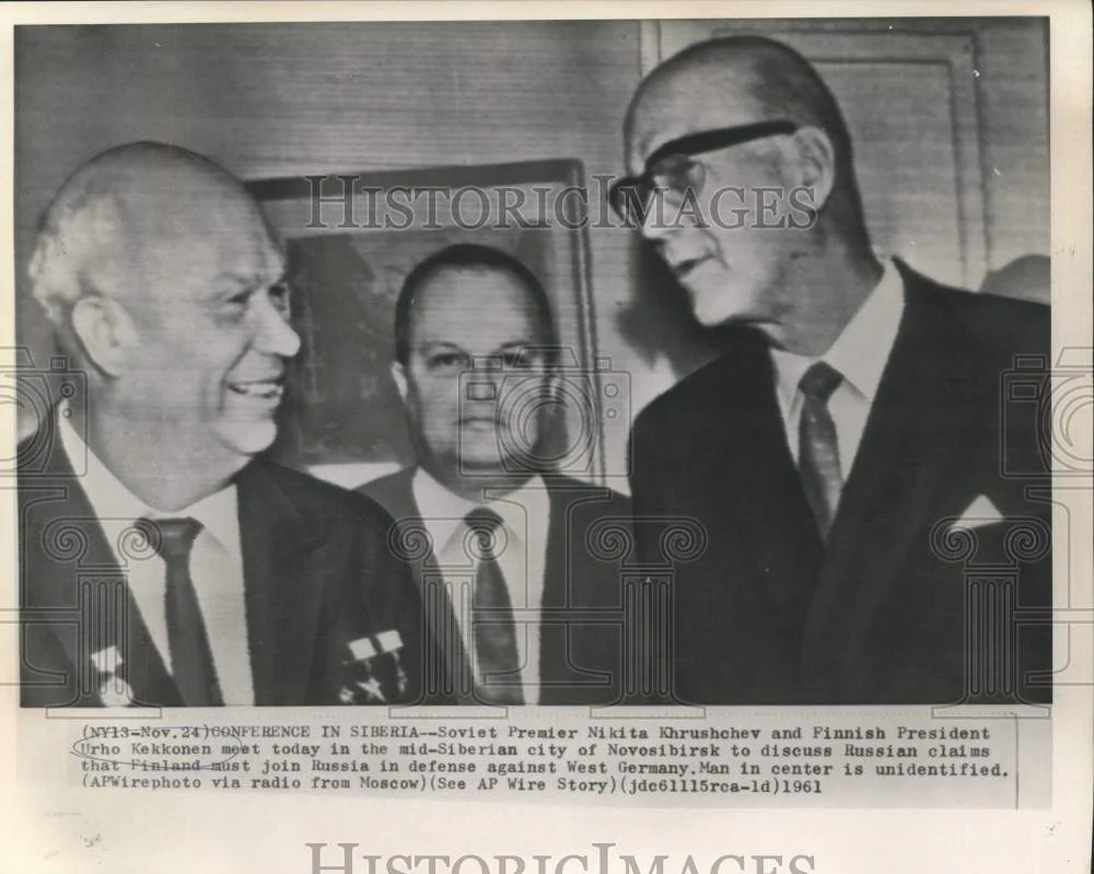 1961 Press Photo Soviet Premier Khrushchev and Finland's Kekkonen meet in Russia