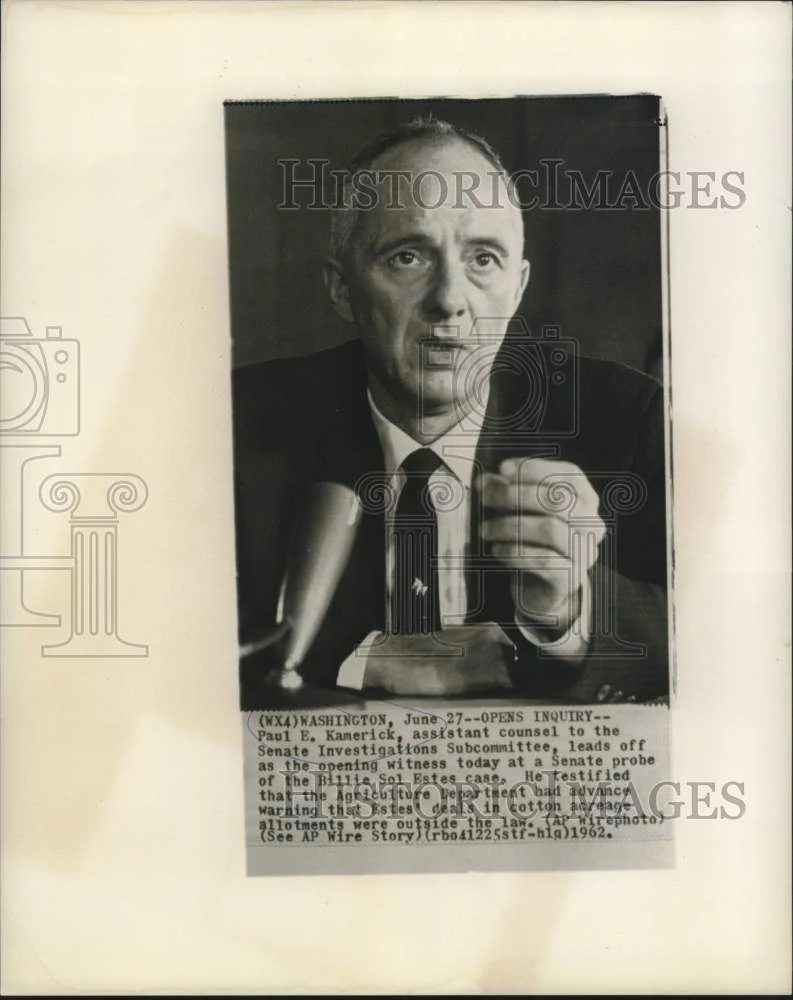 1962 Press Photo Billie Sol Estes Senate probe witness Paul E. Kamerick.