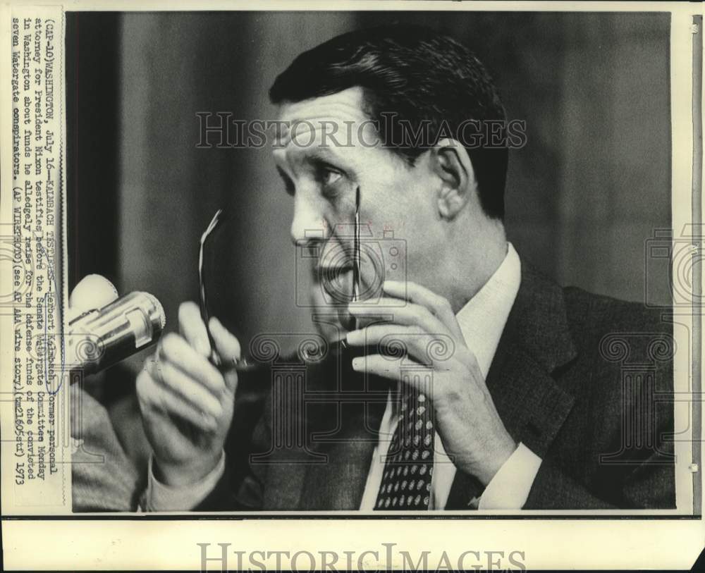 1973 Press Photo President Nixon's former personal lawyer Kalmbach testifies