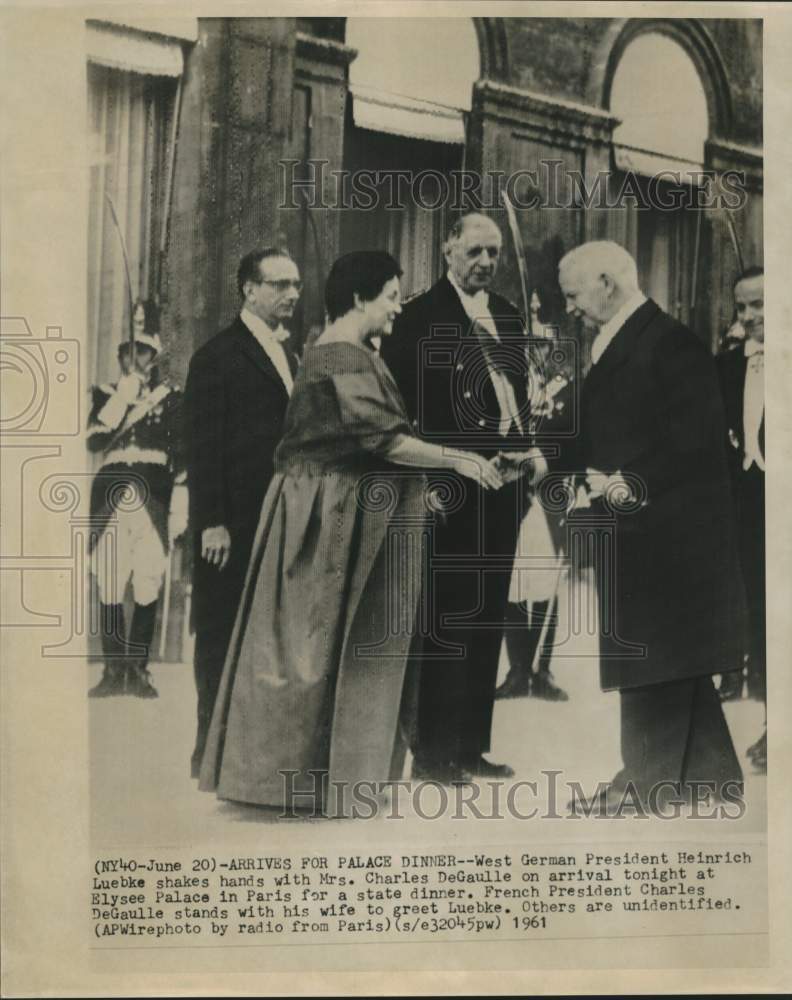 1961 Press Photo West German President Luebke with De-Gaulles at Elysee Palace