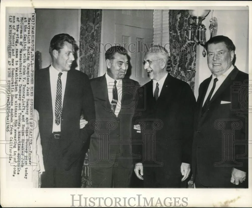 1965 Press Photo Boxers Dempsey and Tunney with Speaker McCormack in Washington