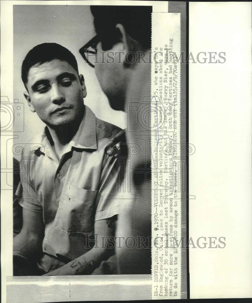 1970 Press Photo Baltansar Martinez at Denver Police Department for questioning