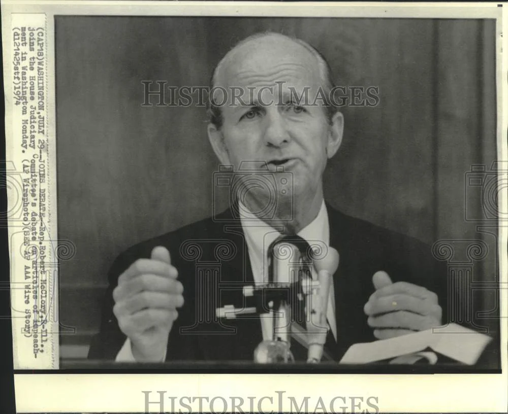 1974 Press Photo Representative McClory joins House Judiciary Committee debate