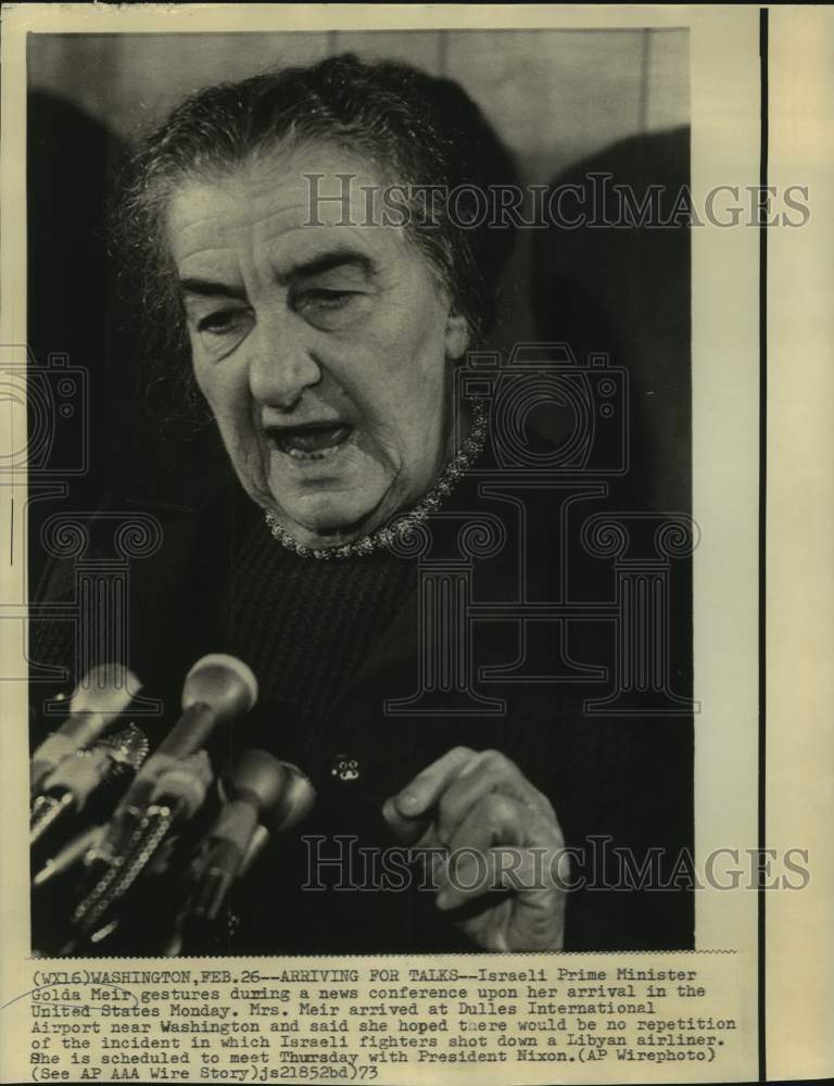 1973 Press Photo Israel's Premier Golda Meir at Washington news conference.