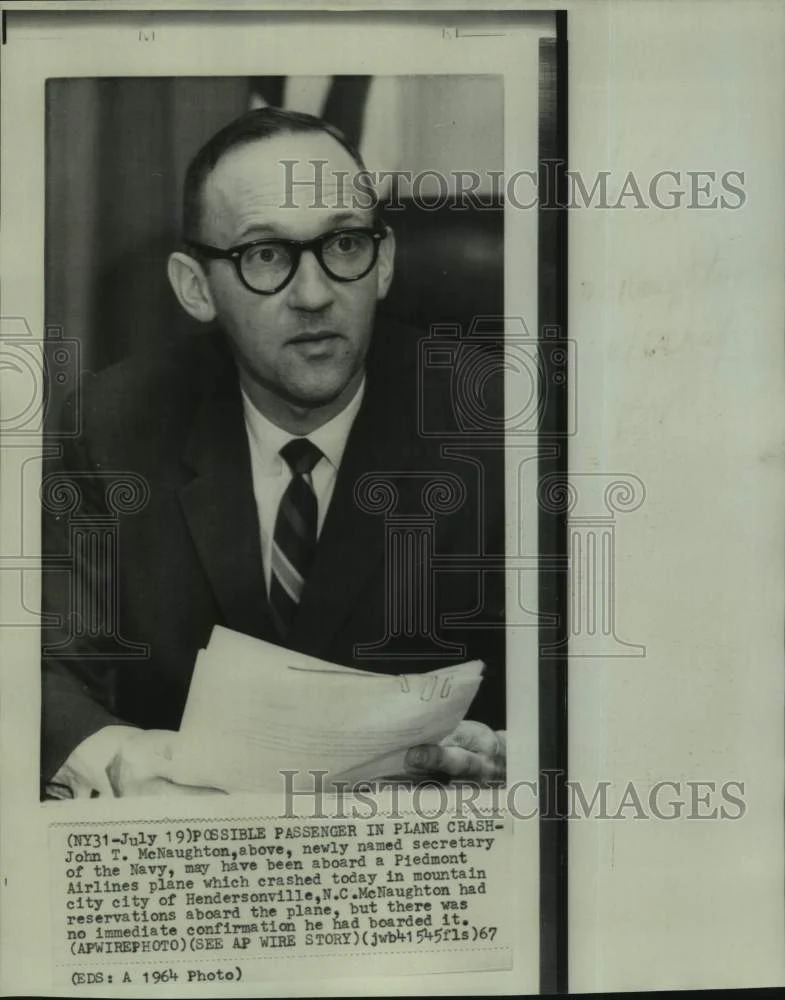 1964 Press Photo Newly named Secretary of the Navy John T. McNaughton.