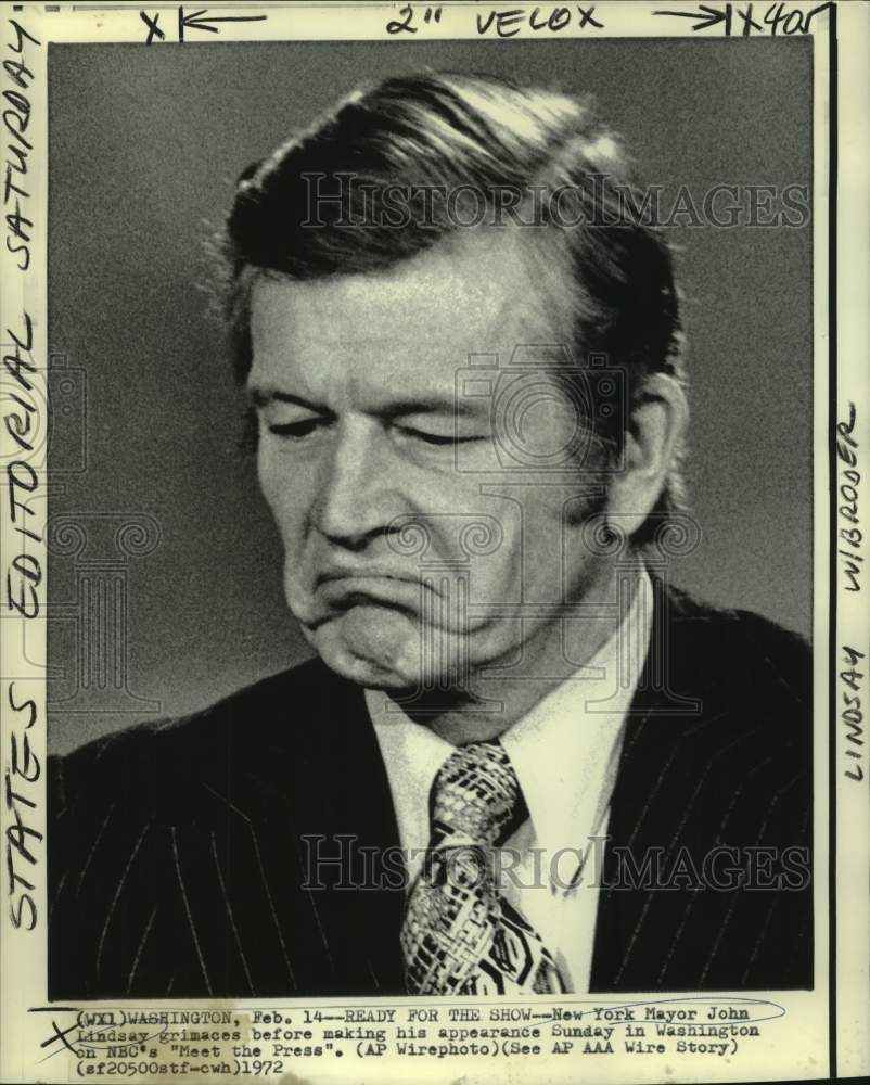 1972 Press Photo New York Mayor Lindsay grimaces before "Meet the Press" show