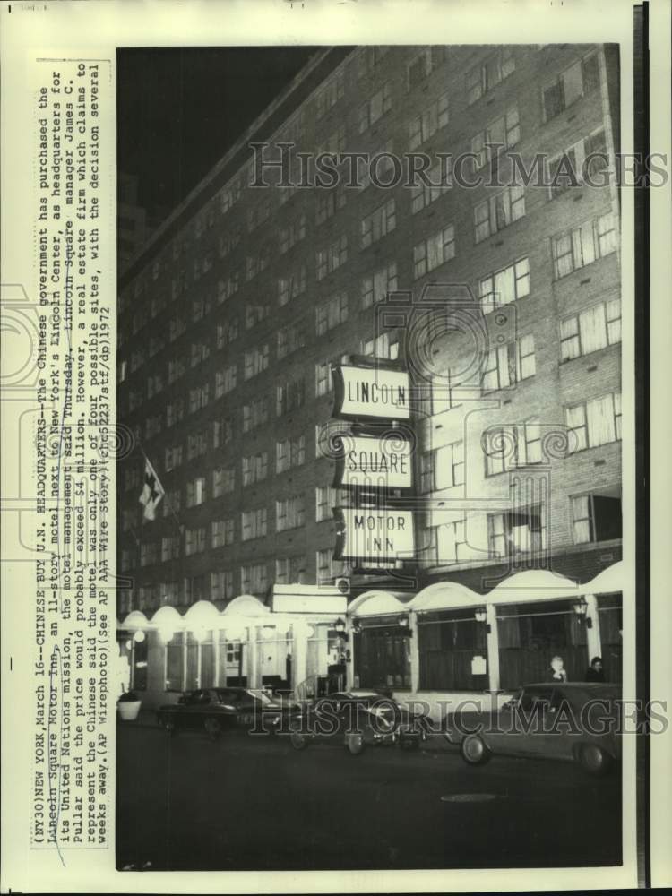 1972 Press Photo Chinese government purchased Lincoln Square Motor Inn