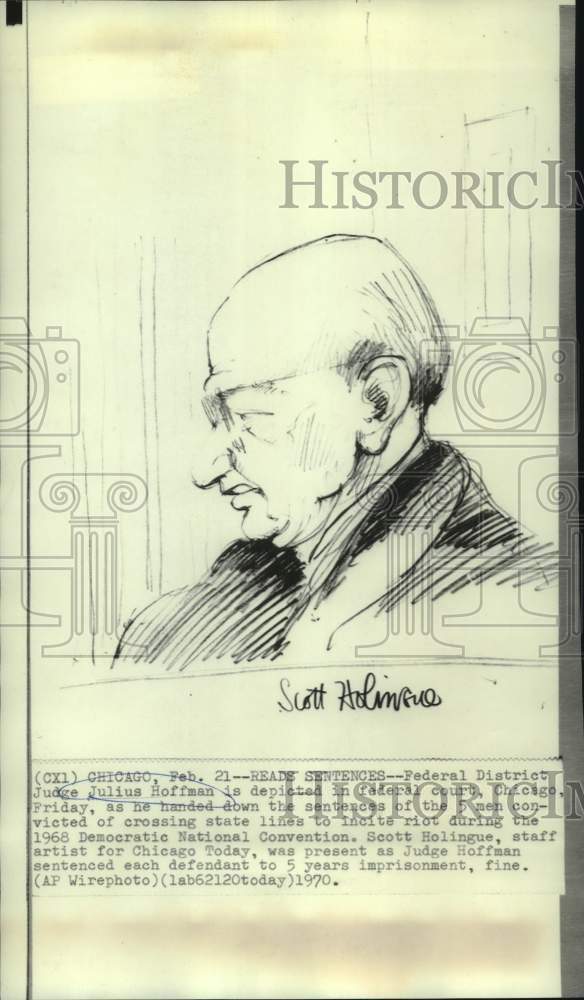 1970 Press Photo Chicago Today's artist Scott Holingue drawing of Judge Hoffman