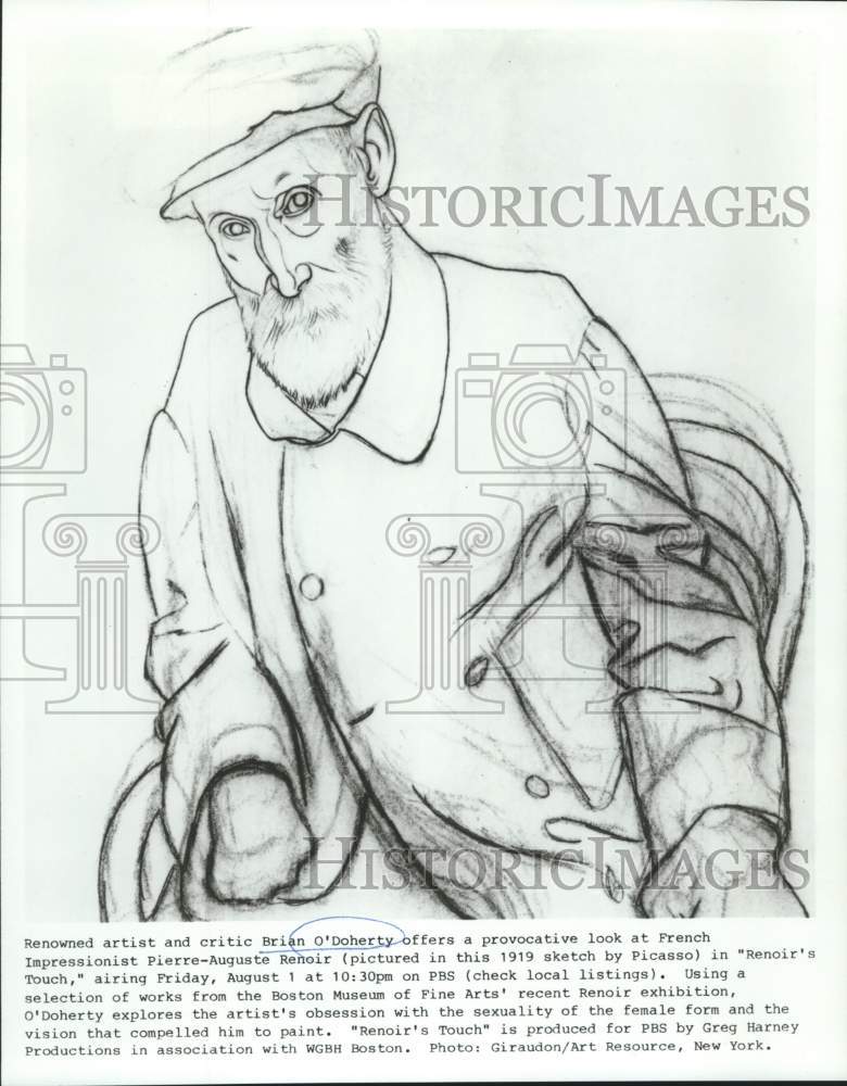 1986 Press Photo Brian O'Doherty's look at Renoir's Picasso 1919 sketch