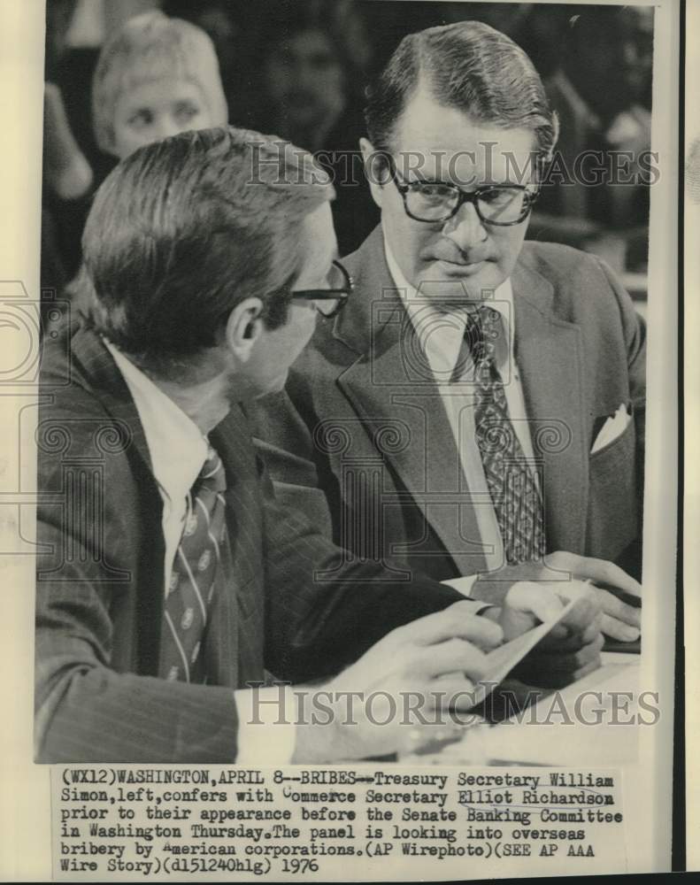 1976 Press Photo Treasury & Commerce Secretaries before Senate Banking Committee