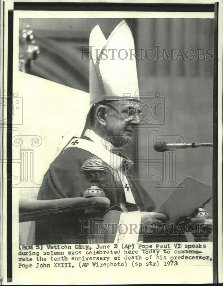 1973 Press Photo Pope Paul VI speaks at a memorial mass service in Vatican City