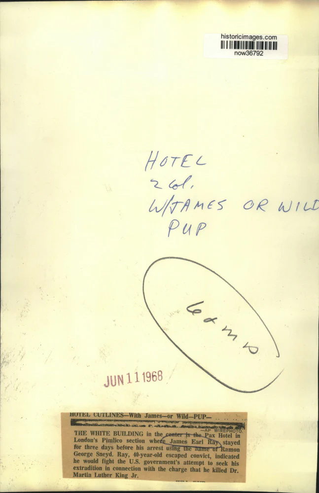 1968 Press Photo London's Pax Hotel where James Earl Ray was arrested - Image 2