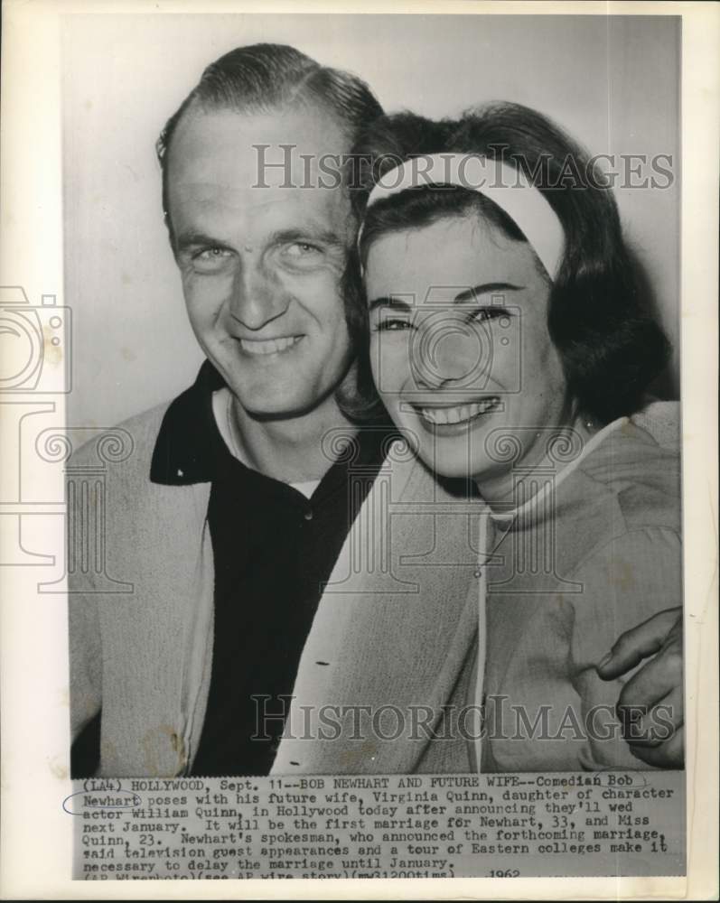 1962 Press Photo Comedian Bob Newhart & fiance Virginia Quinn smile in Hollywood