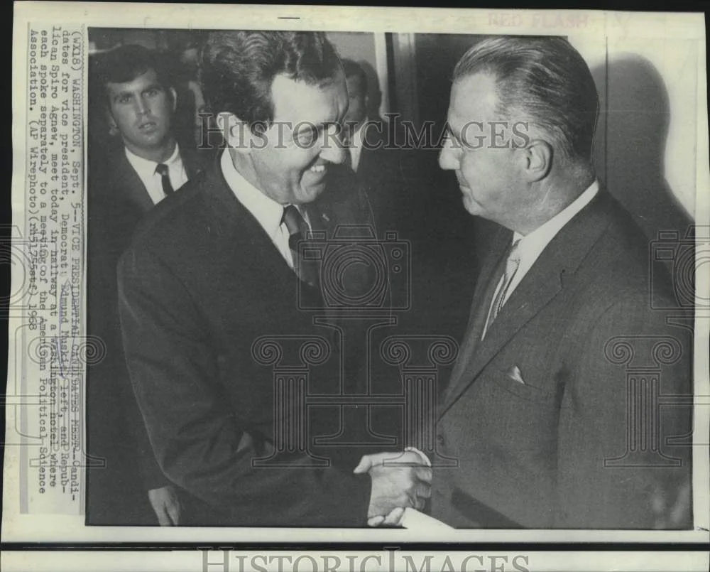 1968 Press Photo Vice President candidates Edmund Muskie, Spiro Agnew meet in DC