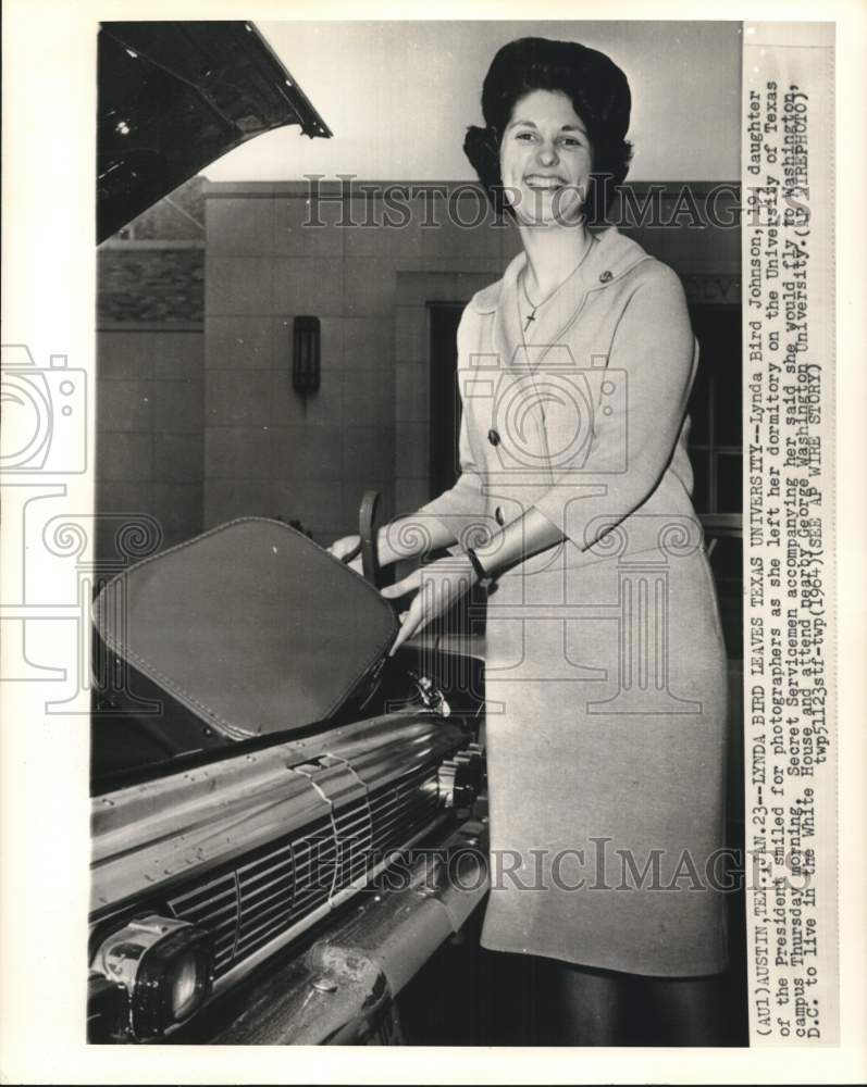 1964 Press Photo Lynda Bird Johnson leaves University of Texas campus for D.C.