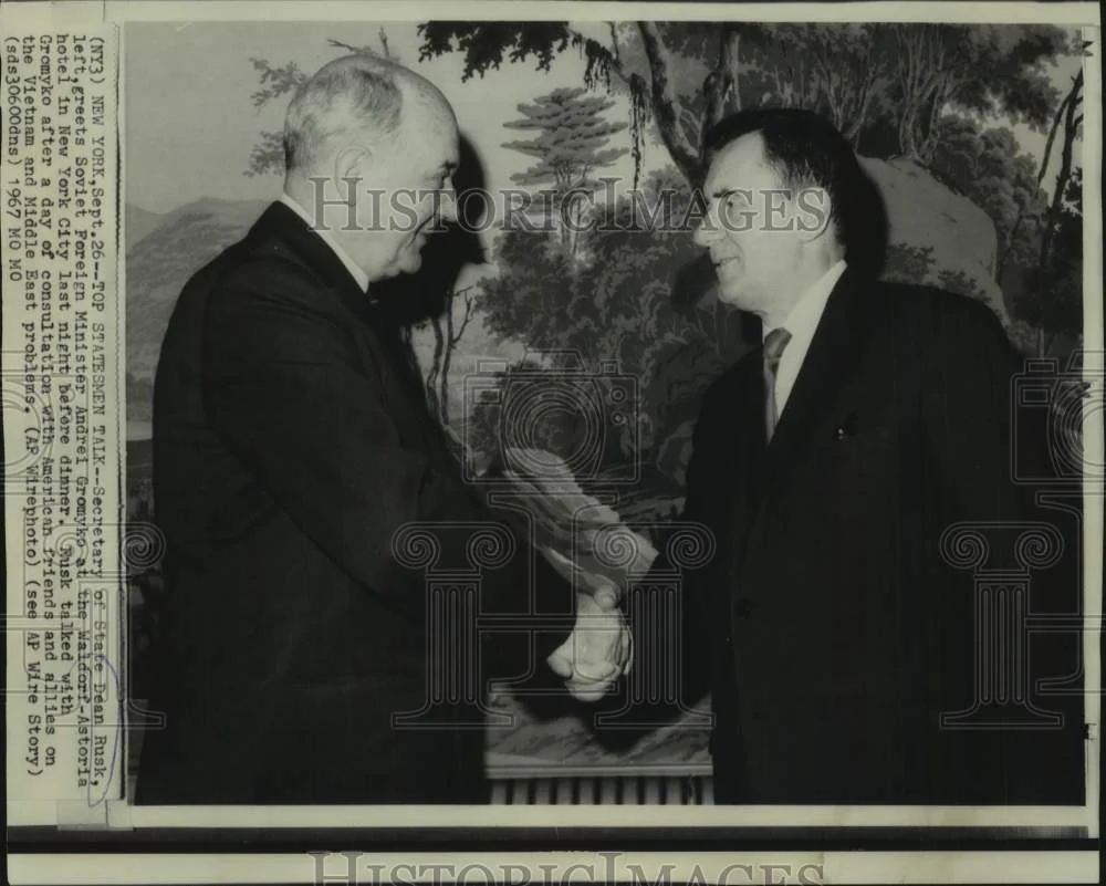1967 Press Photo Secretary of State Rusk Meets Soviet's Andrei Gromyko, New York