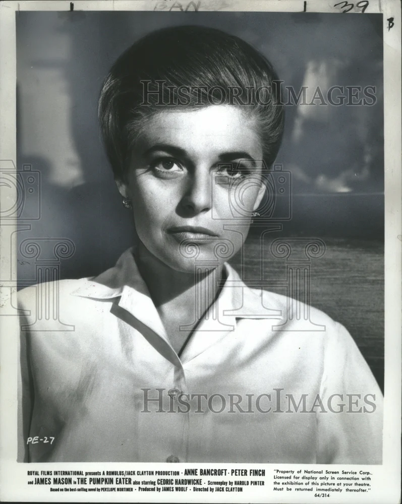 1965 Press Photo Anne Bancroft, Actress in "The Pumpkin Eater," Royal Films