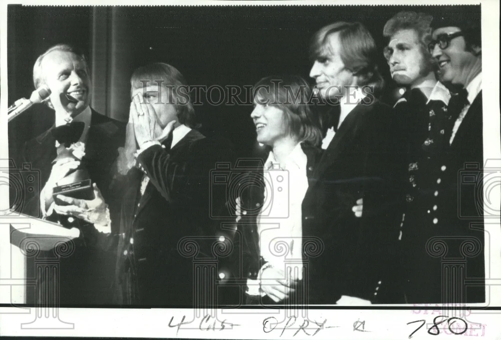 1973 Press Photo James Blackwood Sr. Accepts Dove Award with Blackwood Singers