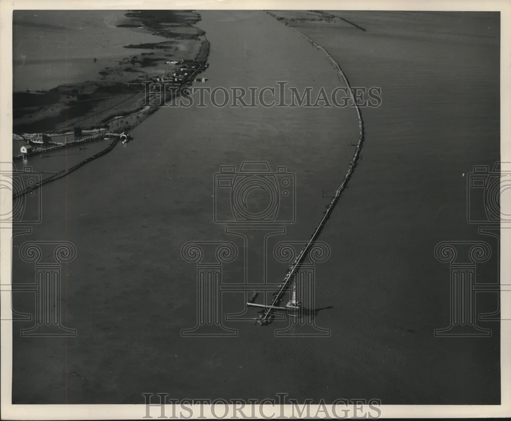 1952 Press Photo Aerial View of South Pass & Jetty on Mississippi River
