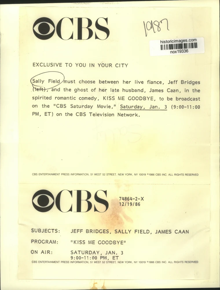1986 Press Photo Sally Field. Jeff Bridges & James Caan in "Kiss Me Goodbye." - Image 2
