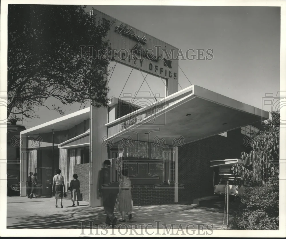 1955 Press Photo Exterior of Mid-City Office of the Hibernia National Bank