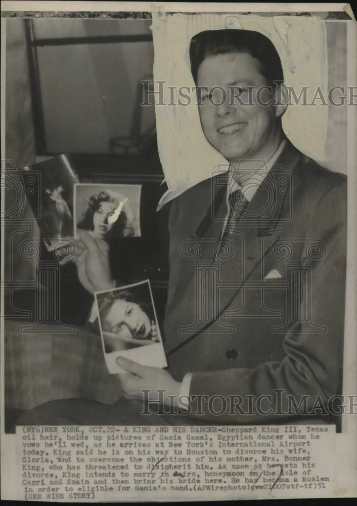 1951 Press Photo Texas Oil Heir Sheppard King III & Photos of Dancer Girlfriend