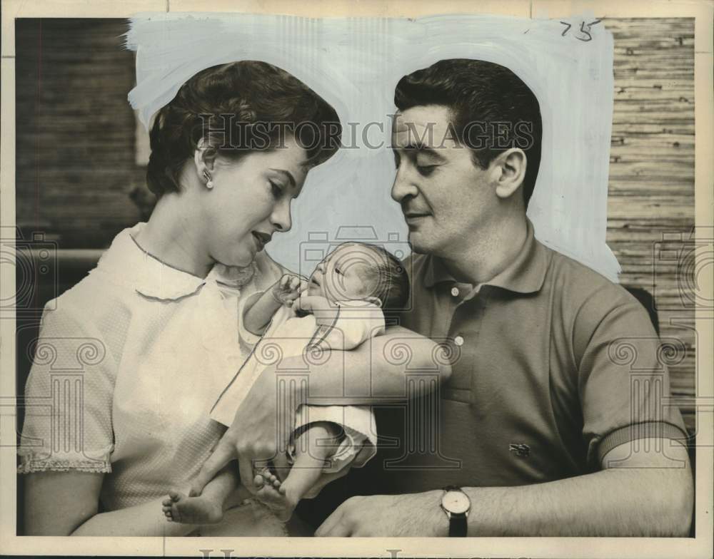 1957 Press Photo Actor Hal March & his wife Candy welcome new son, Peter