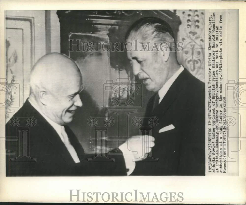 1959 Press Photo Premier Nikita Khrushchev with Prime Minister Harold MacMillan.