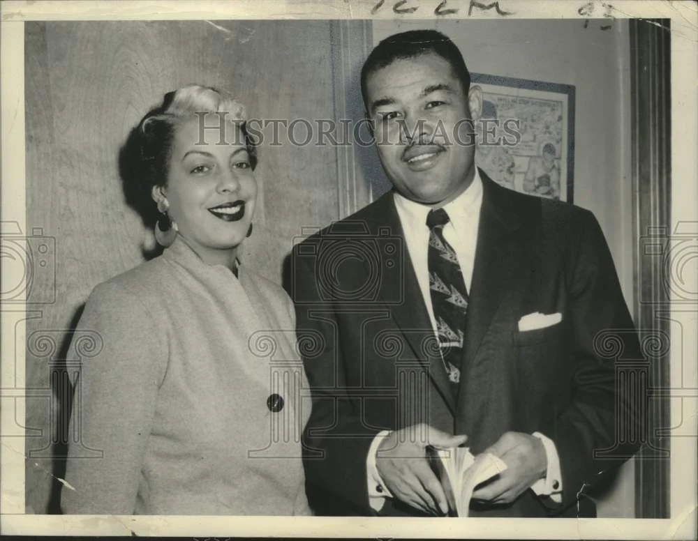 1953 Press Photo Joe Lewis and his bride at Championship bout in Chicago.
